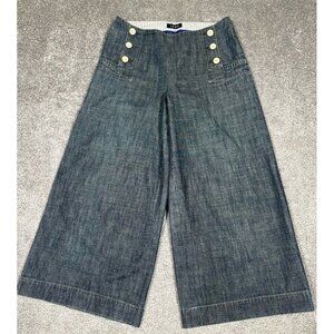 Vtg Iena Pants Womens 38 US Medium Blue Denim Wide Leg Cropped Sailor Na…